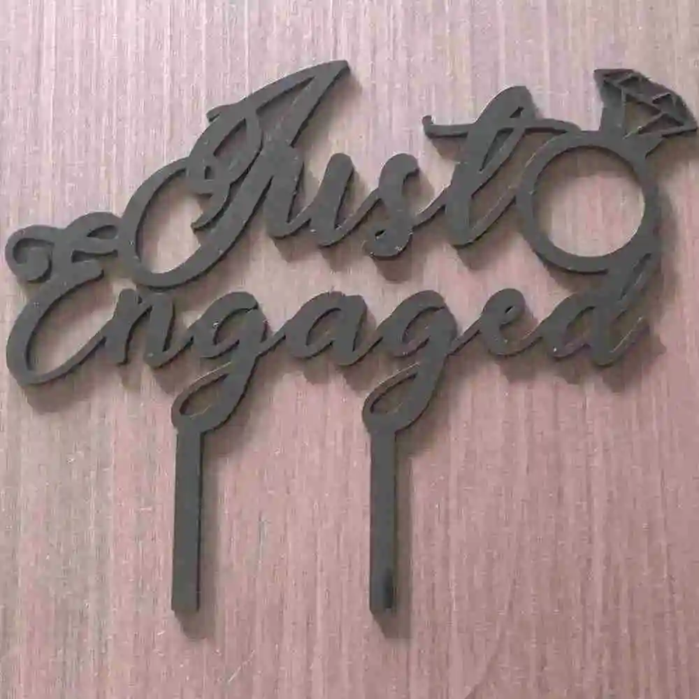 Just Engaged Cake Topper-Black